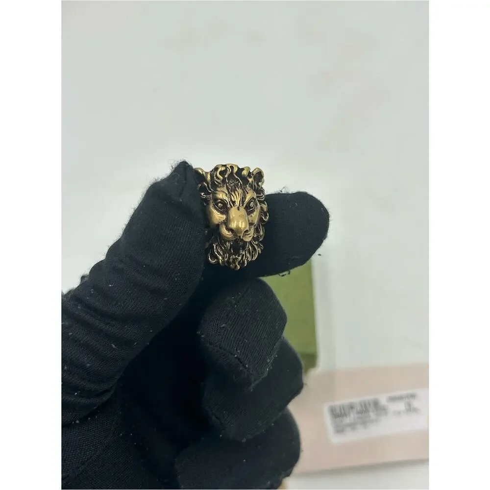 Unisex Gucci, iconic Lionhead ring gold tone brass finish size 6, made Italy